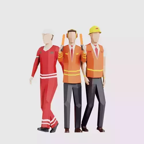 Airport Crew Men Low-poly 3D model