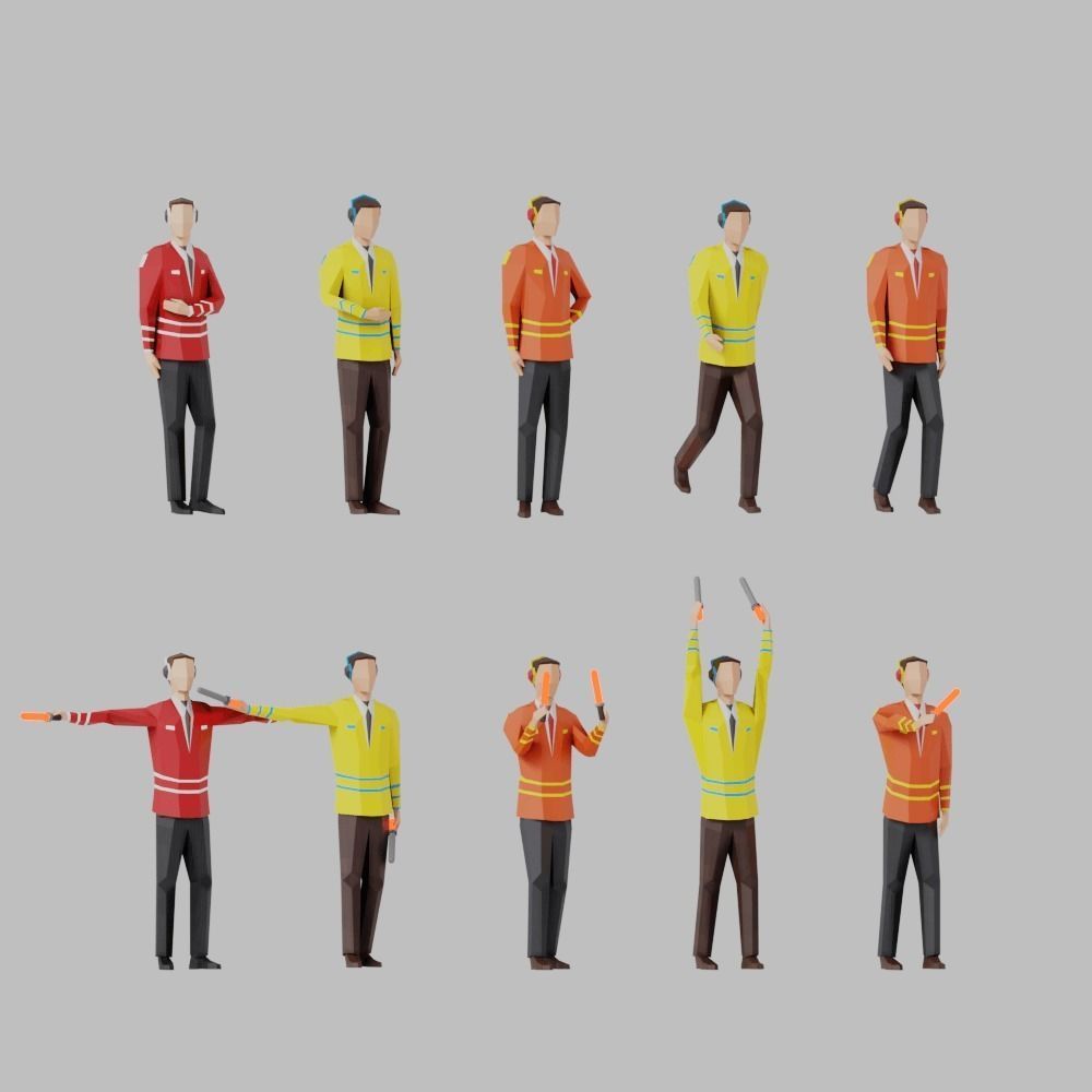 Airport Crew Men Low-poly 3D model_1