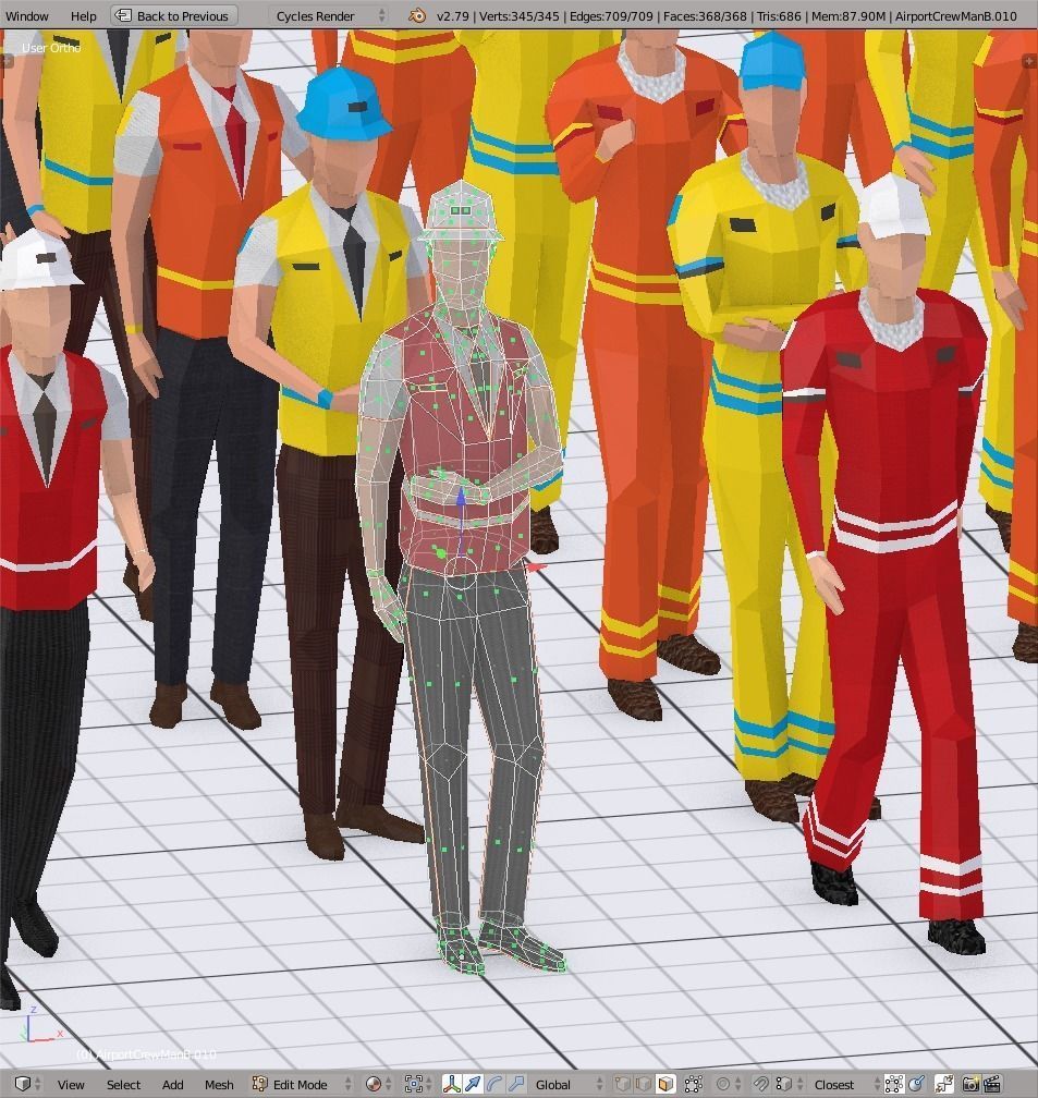 Airport Crew Men Low-poly 3D model_9