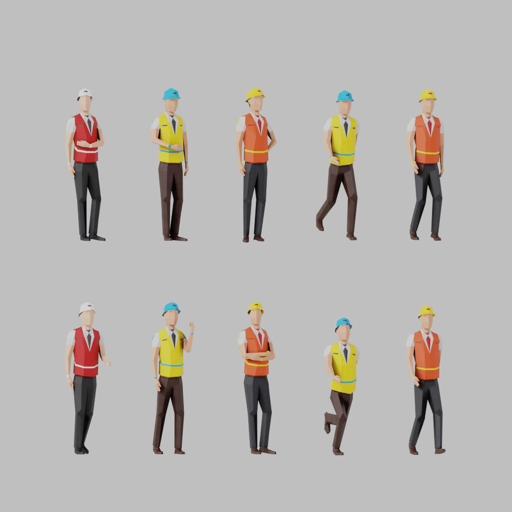 Airport Crew Men Low-poly 3D model_2