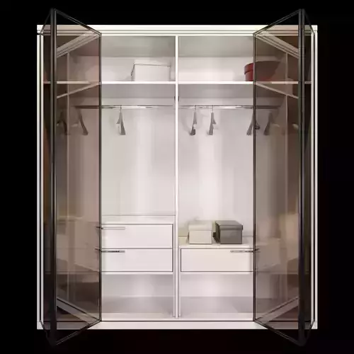Wardrobe closet with glass doors and drawers