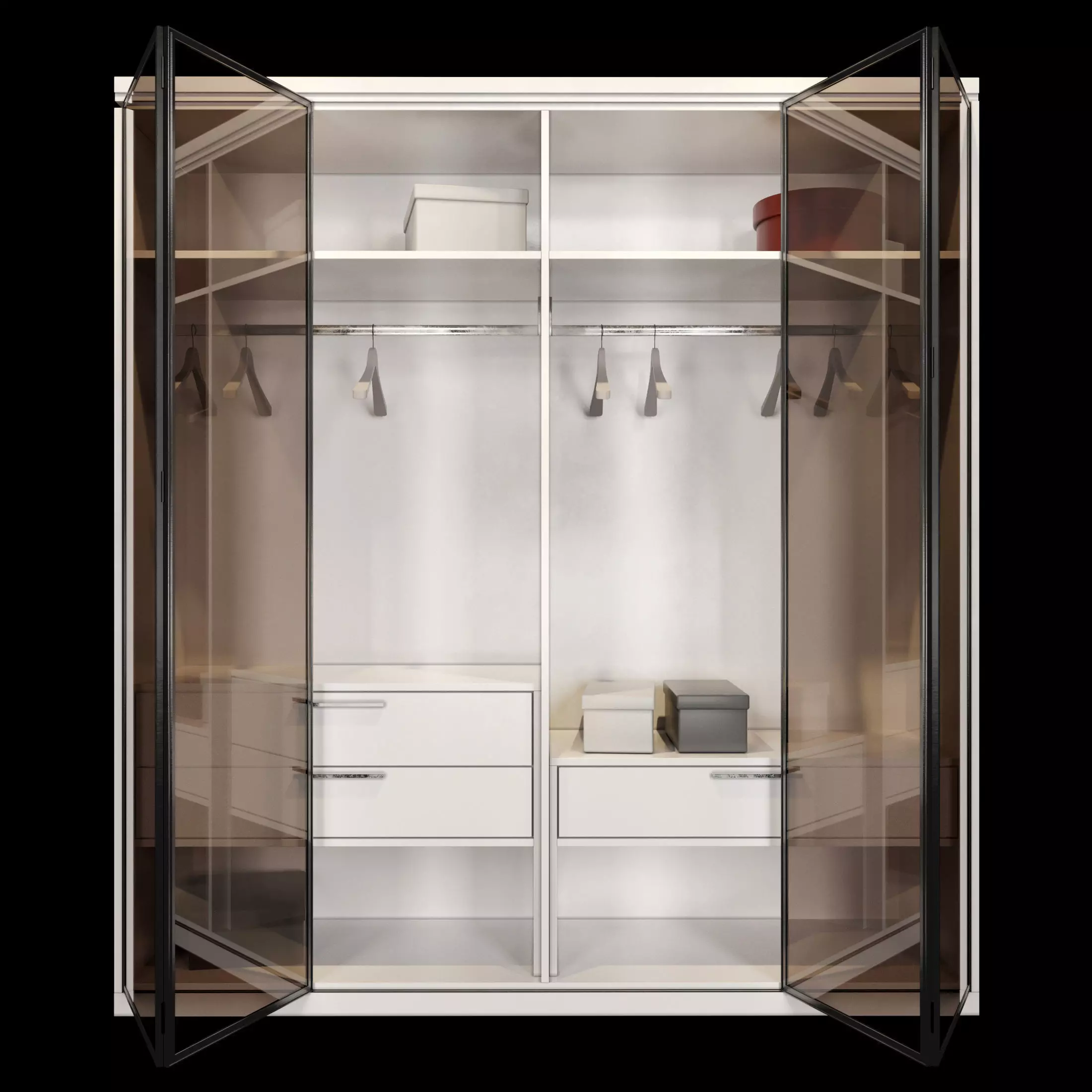 Wardrobe closet with glass doors and drawers 3D model_0