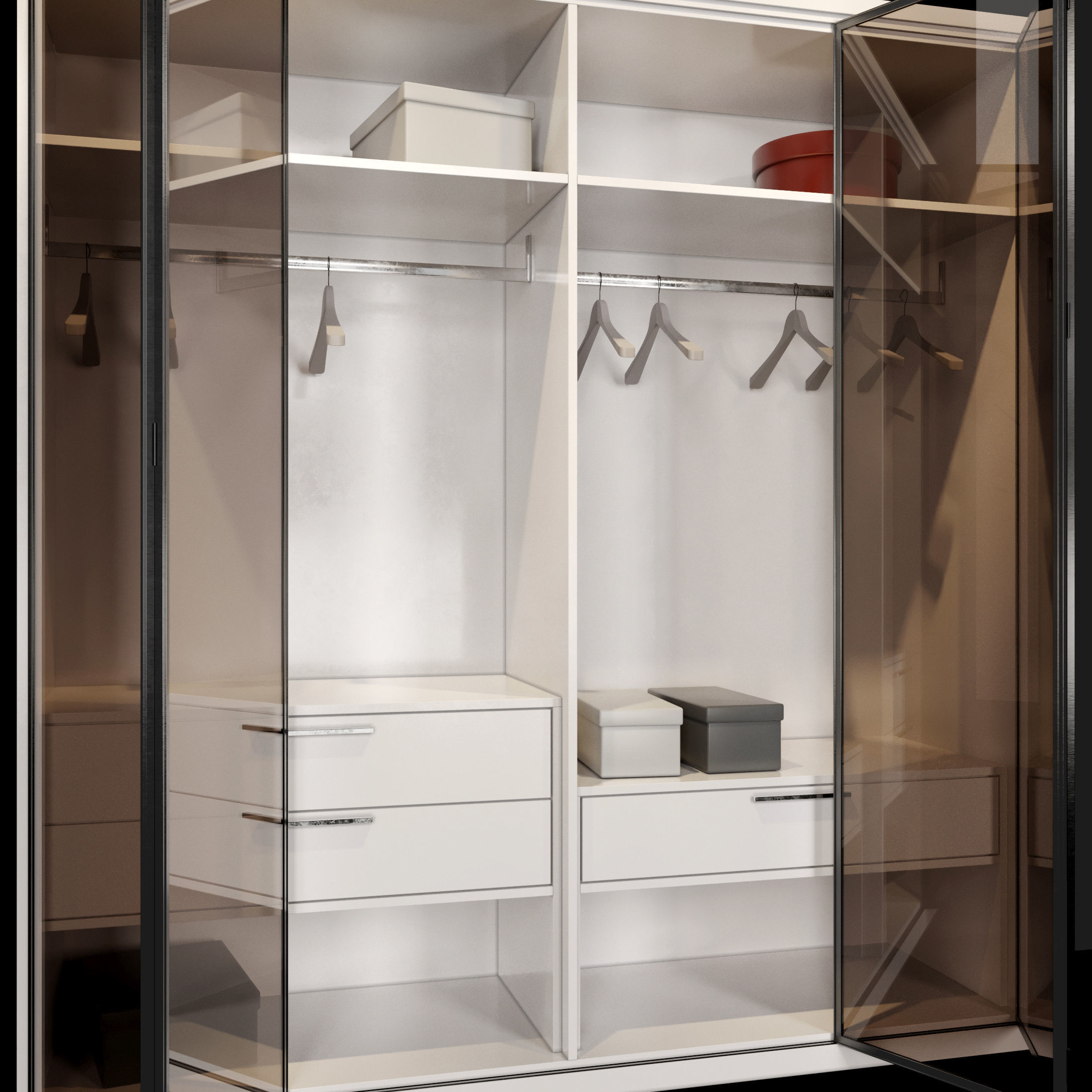 Wardrobe closet with glass doors and drawers 3D model_1