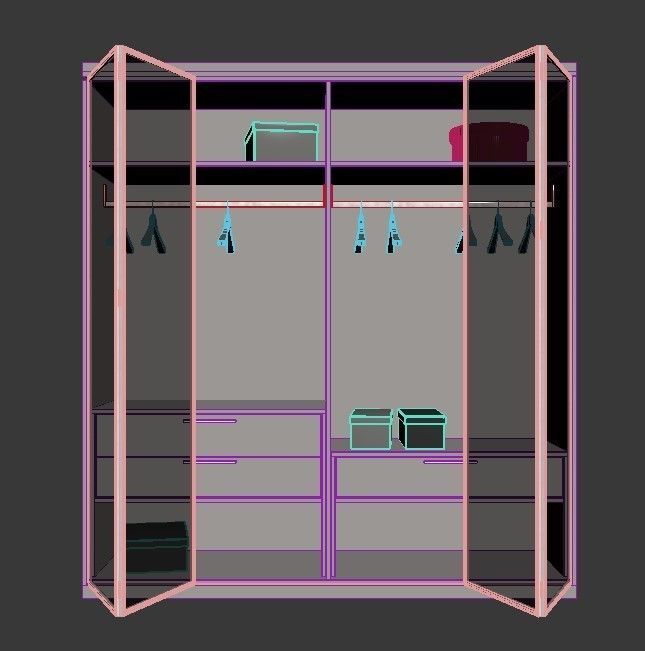 Wardrobe closet with glass doors and drawers 3D model_3