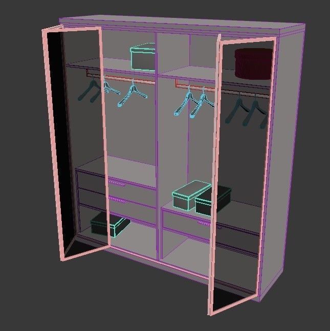 Wardrobe closet with glass doors and drawers 3D model_4
