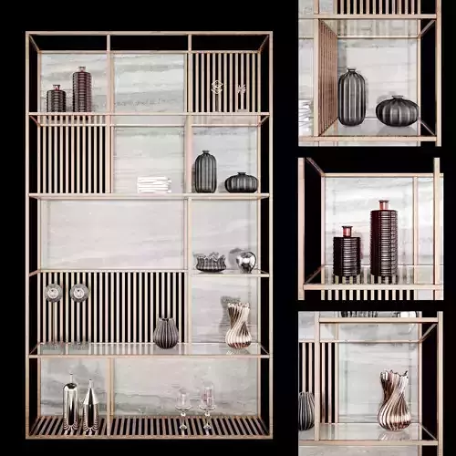 Shelf 3D model bookcase made of metal and marble 3D model