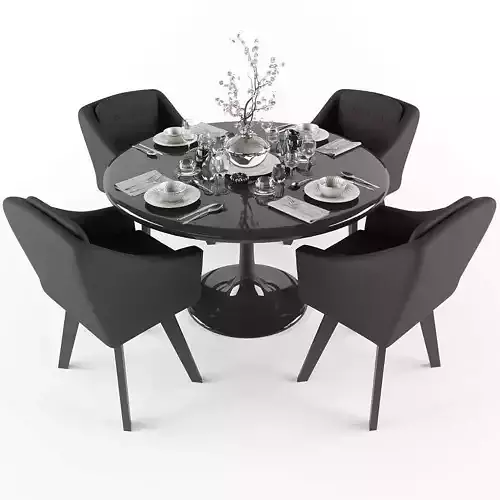 Dining table and chairs Low-poly 3D model