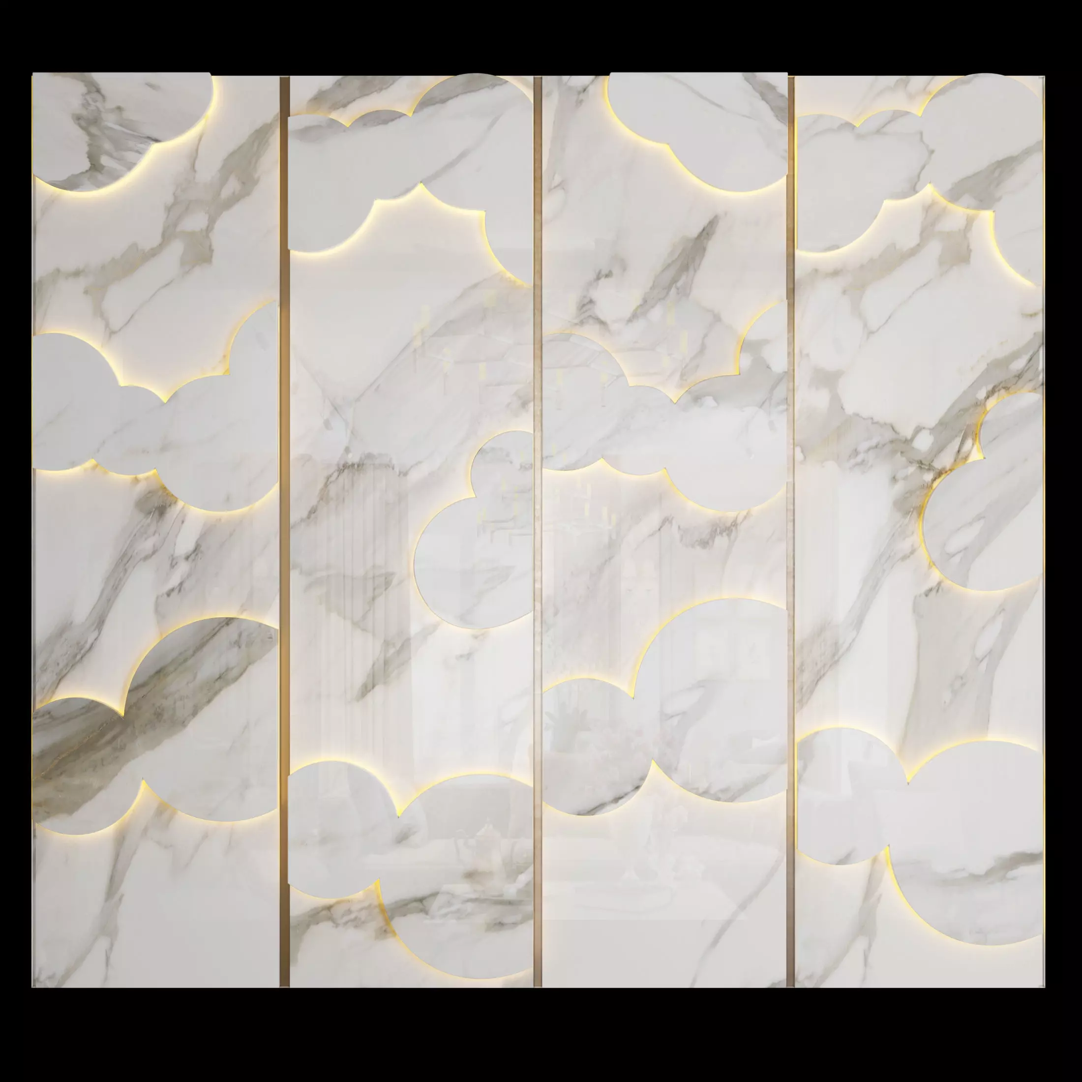 Decor marble wall panel with gold clouds 3D model_0