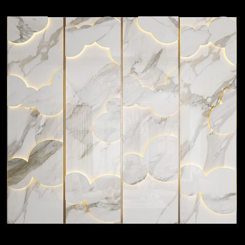 Decor marble wall panel with gold clouds 3D model