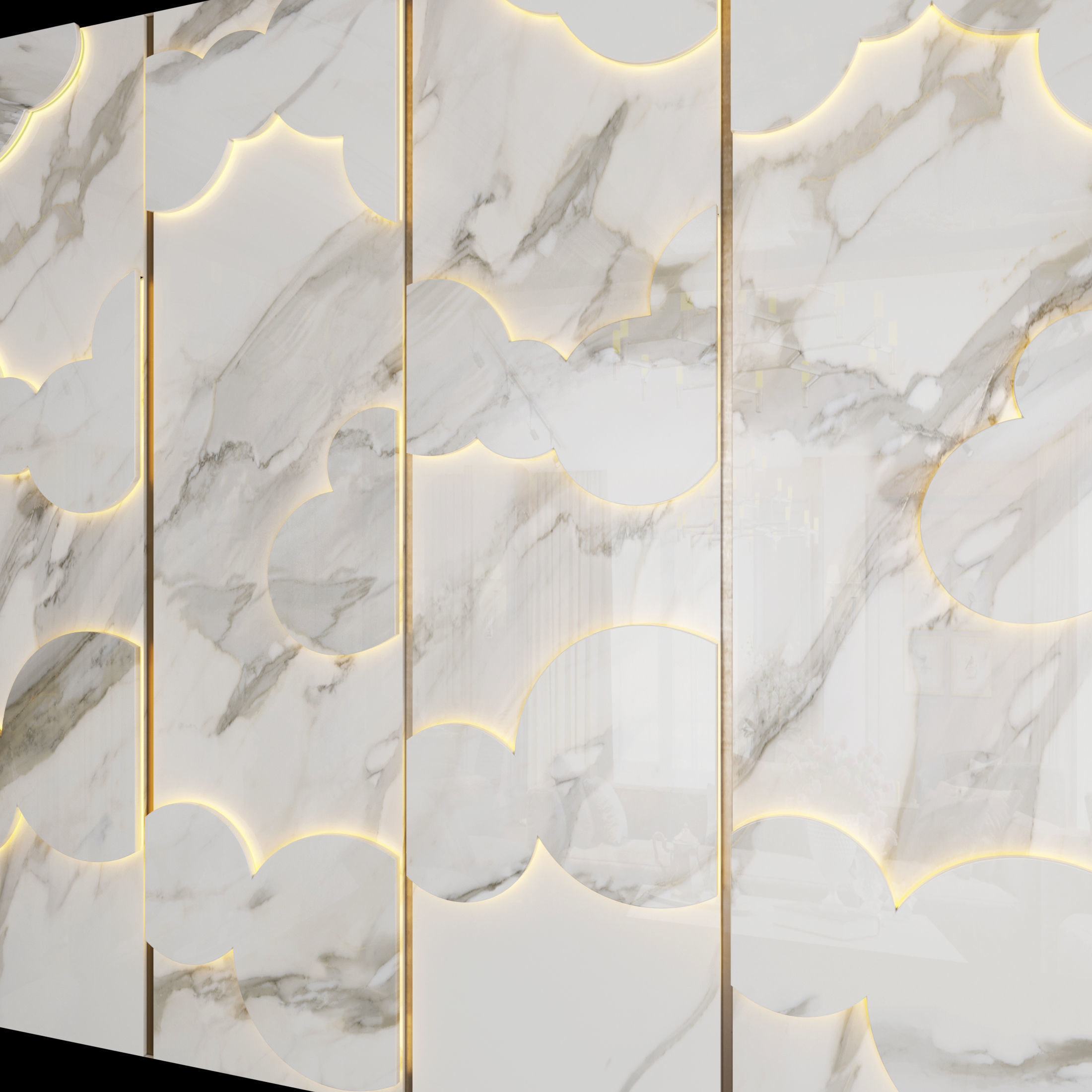 Decor marble wall panel with gold clouds 3D model_1