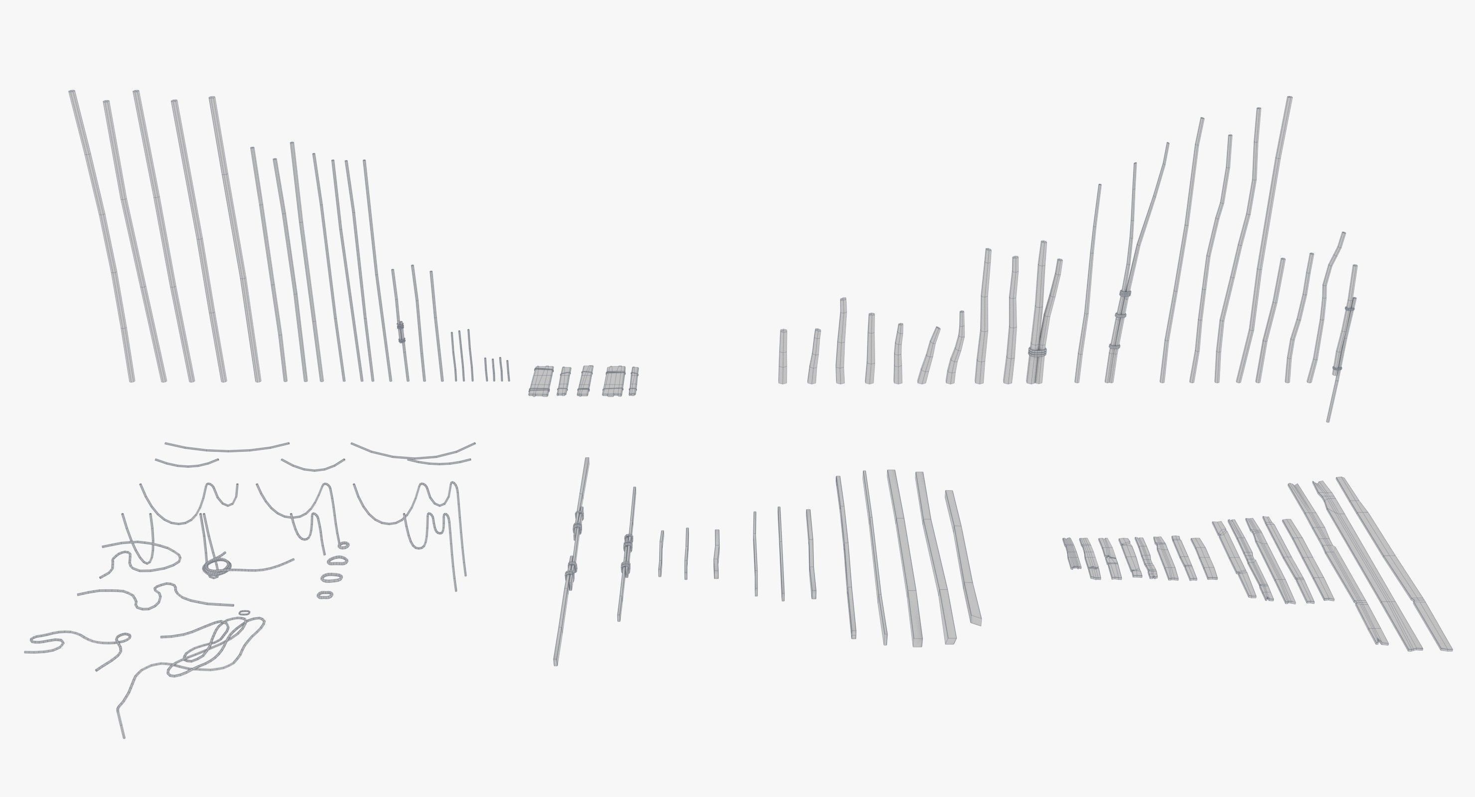 Modular Wooden Stakes and Planks Asset Low-poly 3D model_3