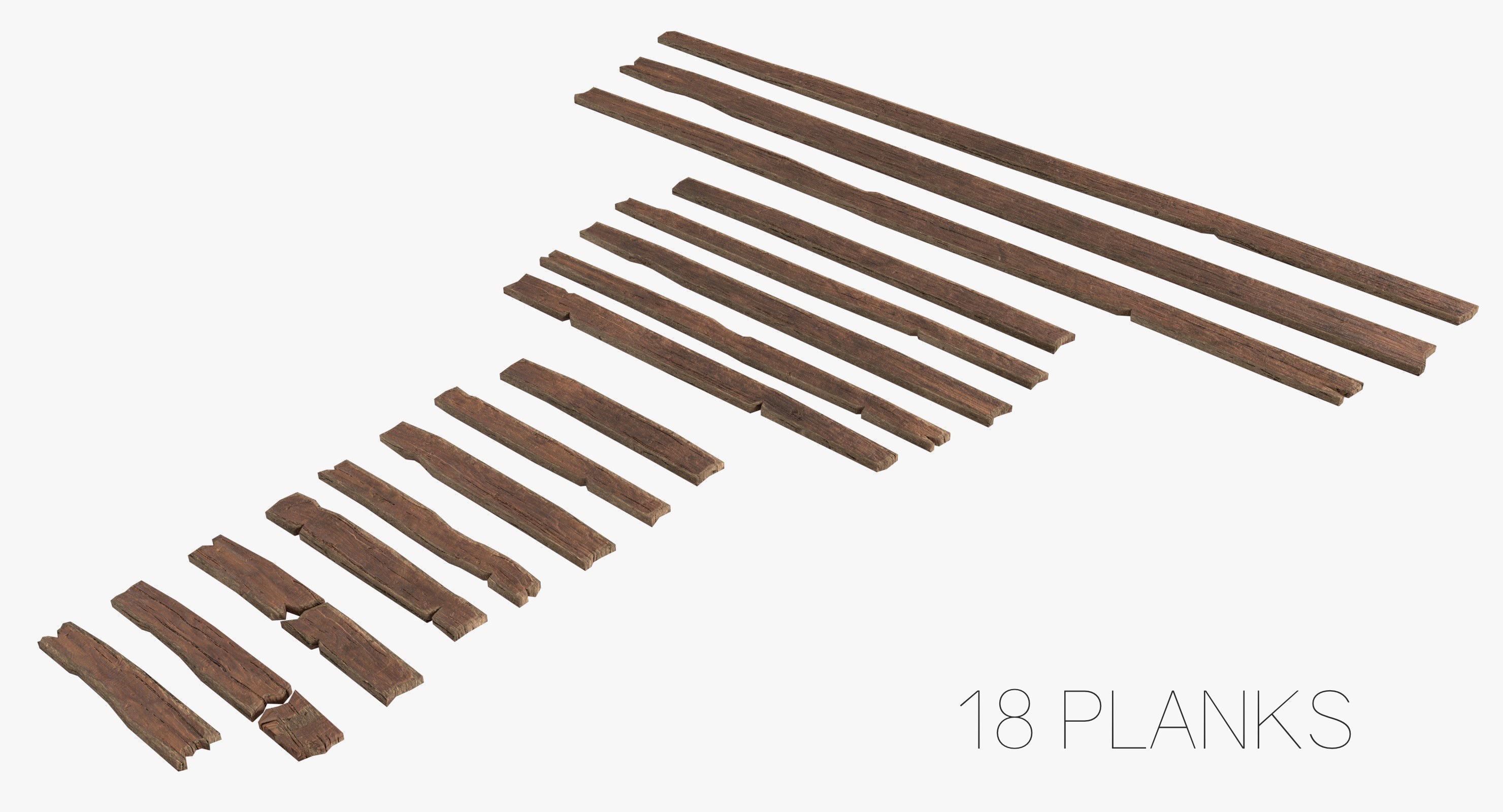 Modular Wooden Stakes and Planks Asset Low-poly 3D model_10