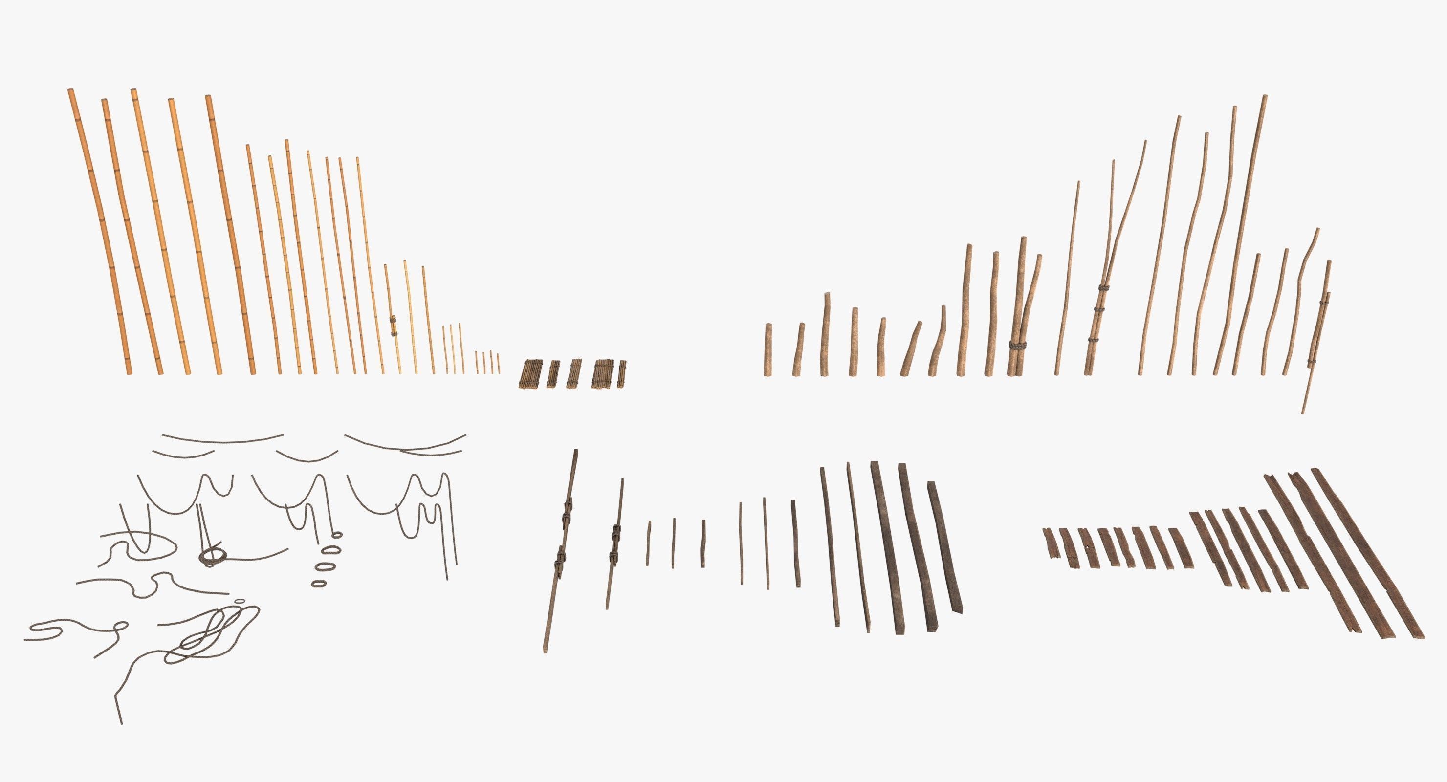 Modular Wooden Stakes and Planks Asset Low-poly 3D model_2