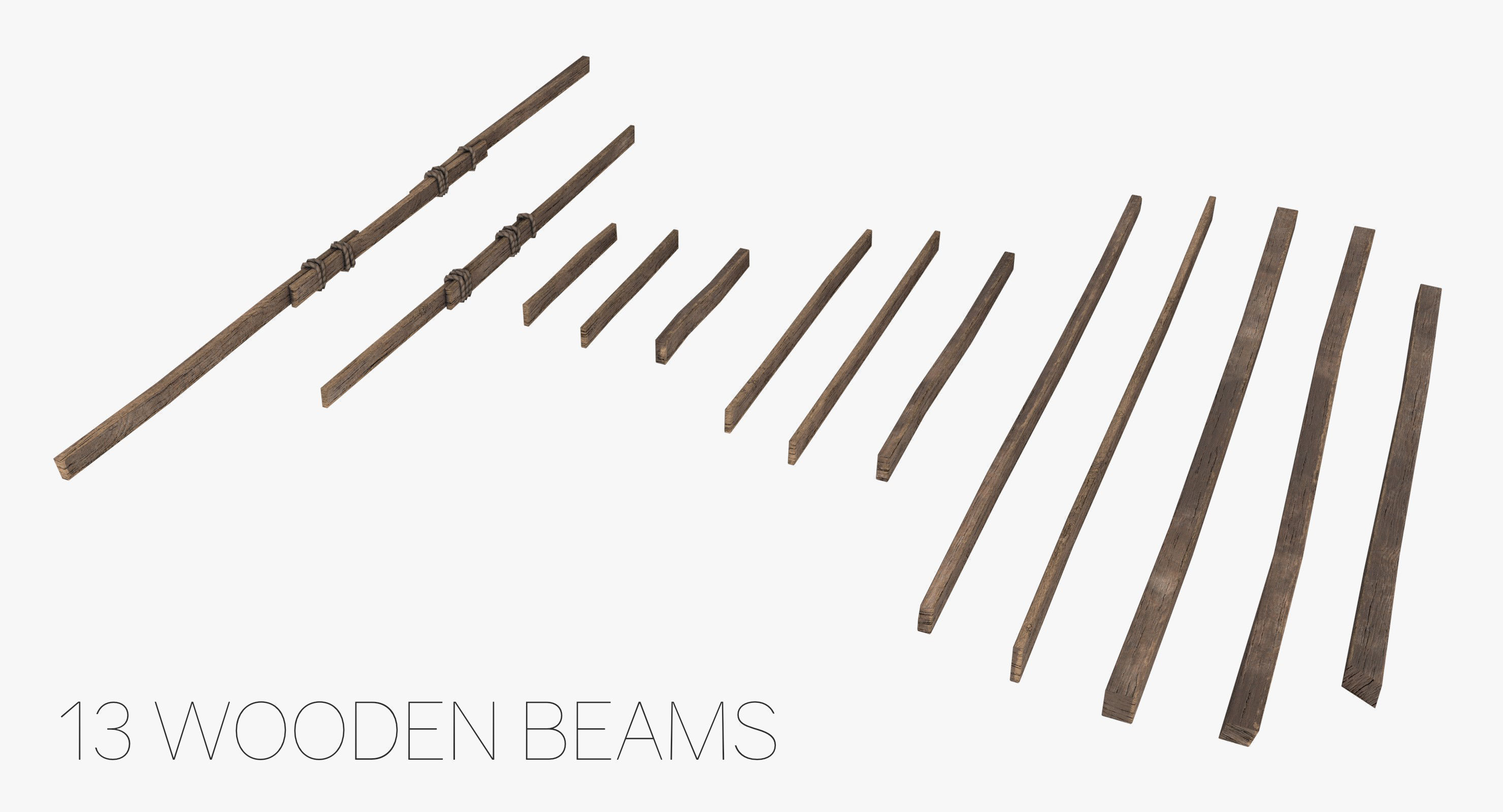 Modular Wooden Stakes and Planks Asset Low-poly 3D model_12