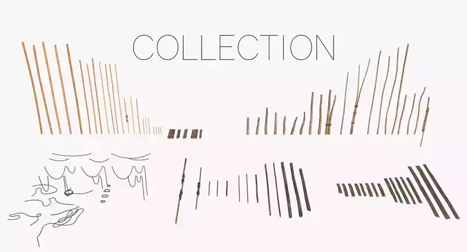 Modular Wooden Stakes and Planks Asset Low-poly 3D model
