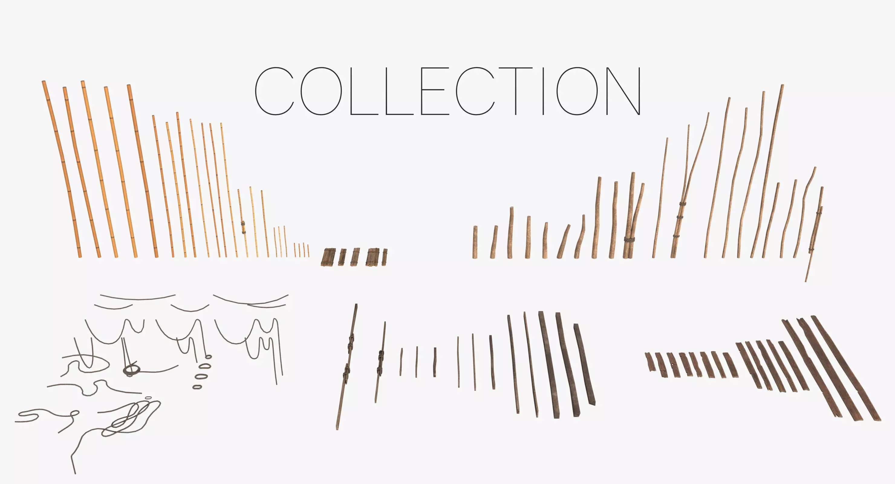 Modular Wooden Stakes and Planks Asset Low-poly 3D model_0