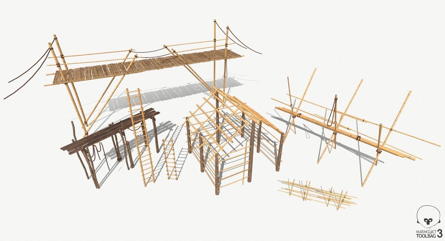 Modular Wooden Stakes and Planks Asset Low-poly 3D model_14