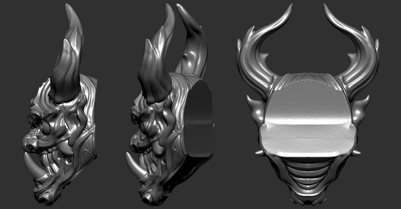Hannya three demon masks with horns 3D print model_1