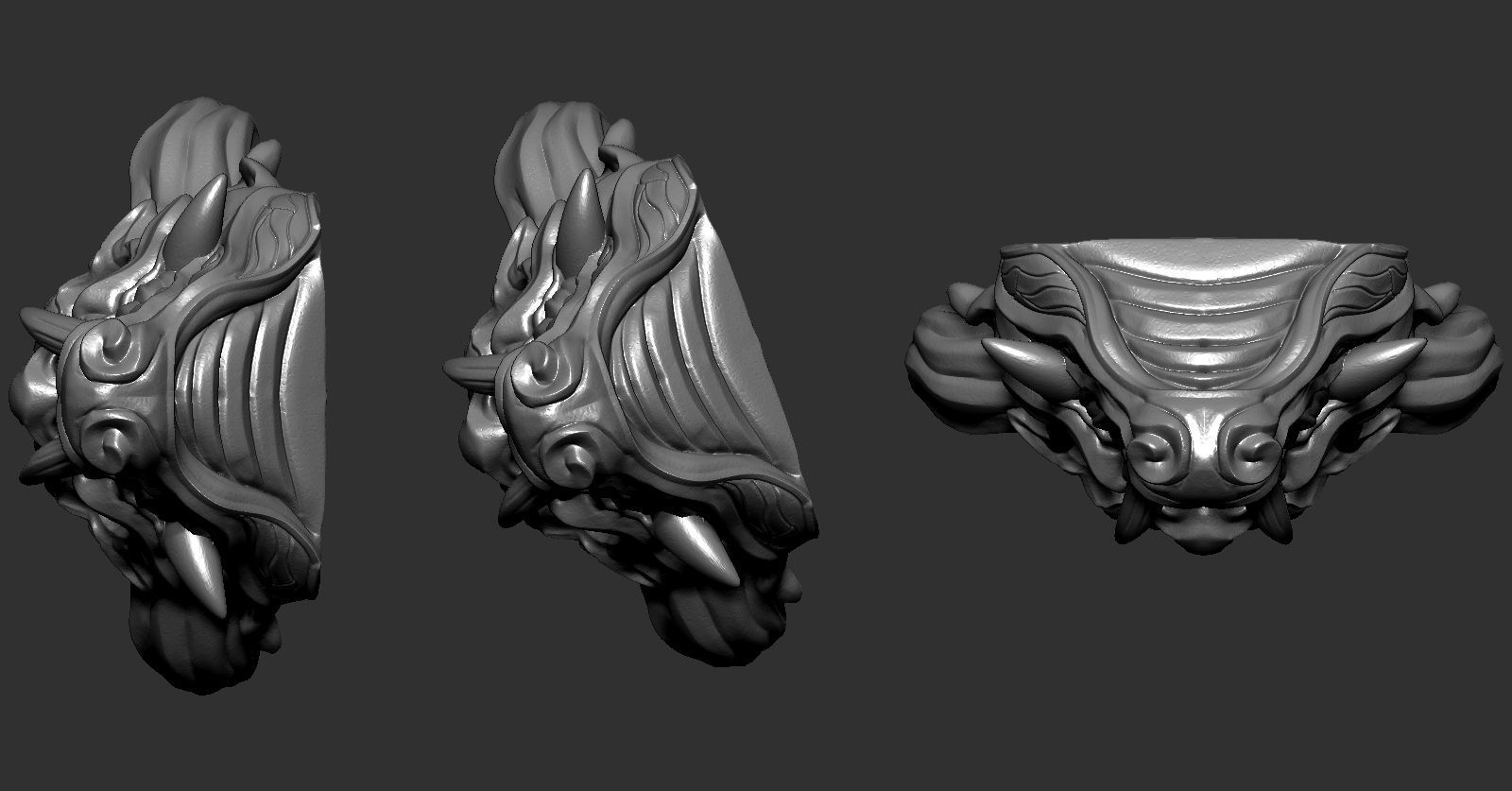 Hannya three demon masks with horns 3D print model_3