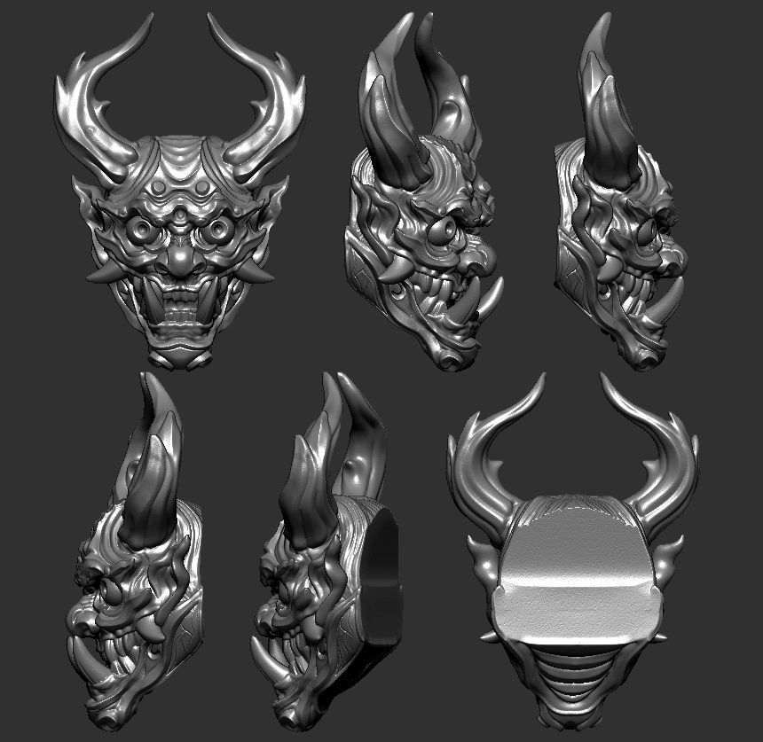 Hannya three demon masks with horns 3D print model_4