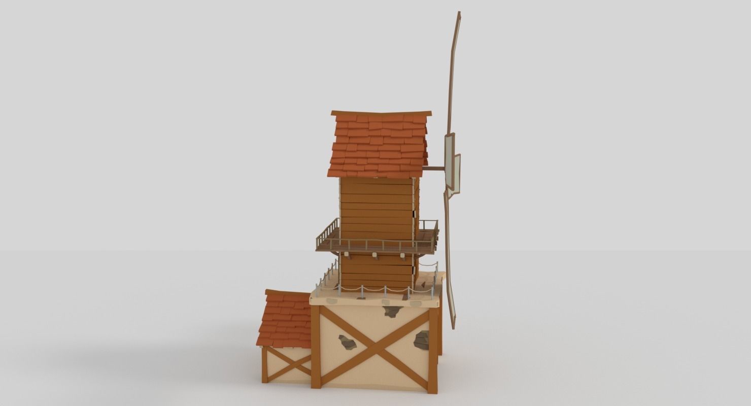 WindMill LowPoly wooden Low-poly 3D model_4