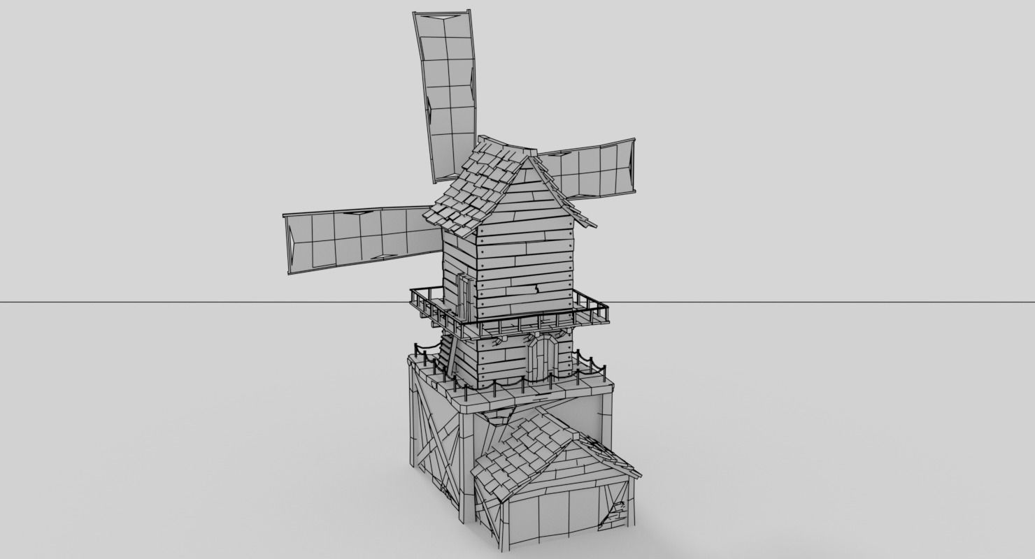 WindMill LowPoly wooden Low-poly 3D model_9