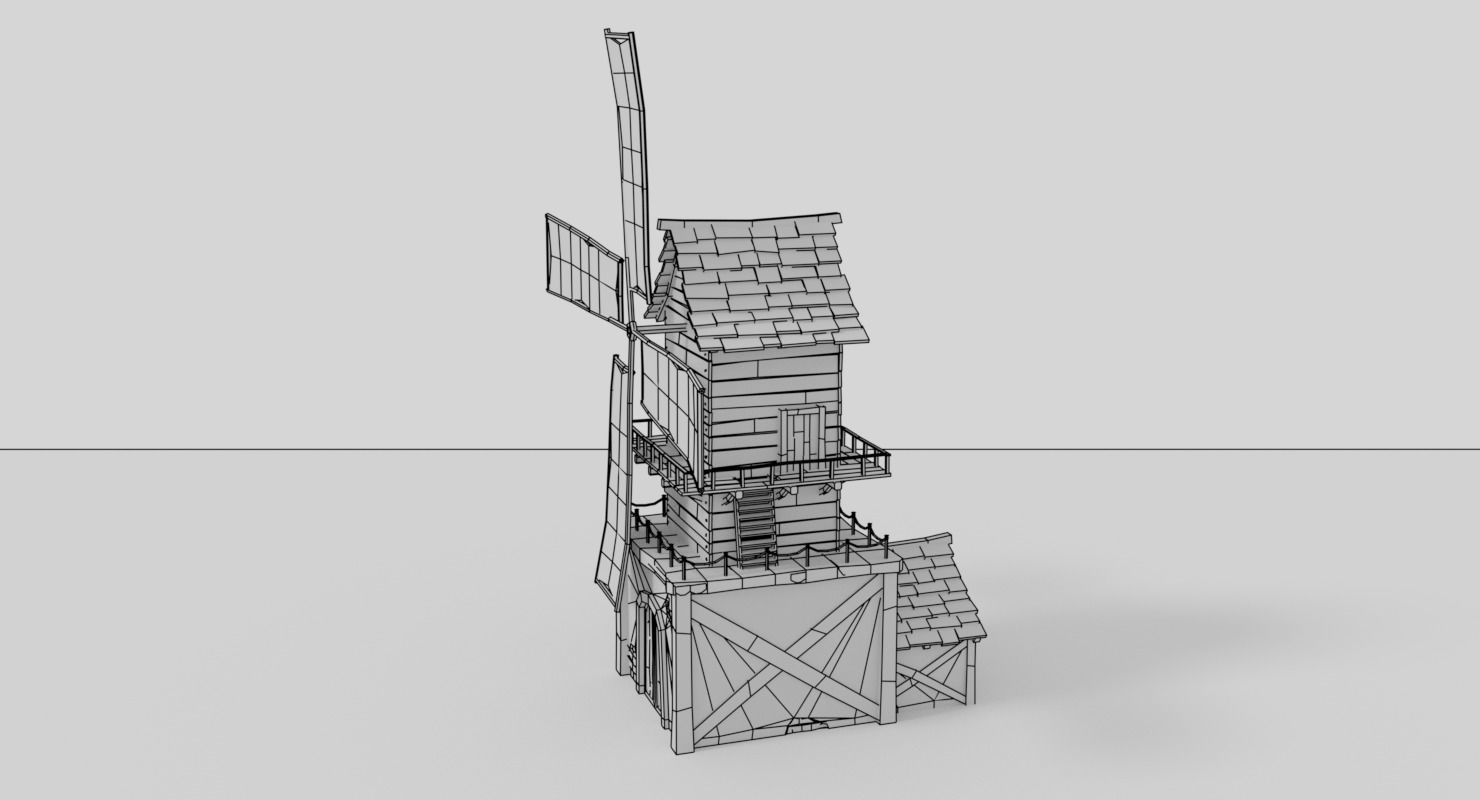 WindMill LowPoly wooden Low-poly 3D model_8