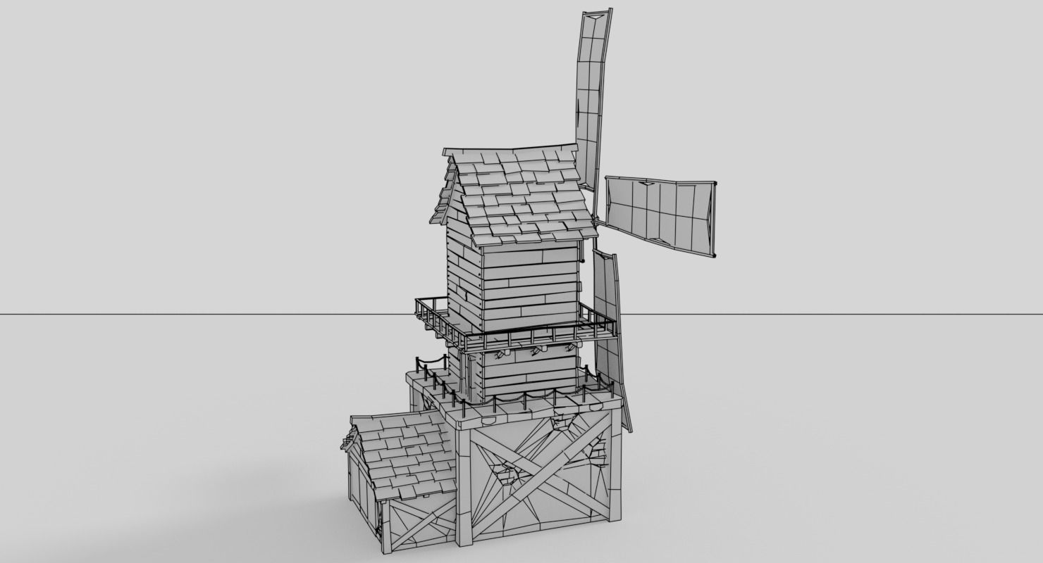 WindMill LowPoly wooden Low-poly 3D model_10