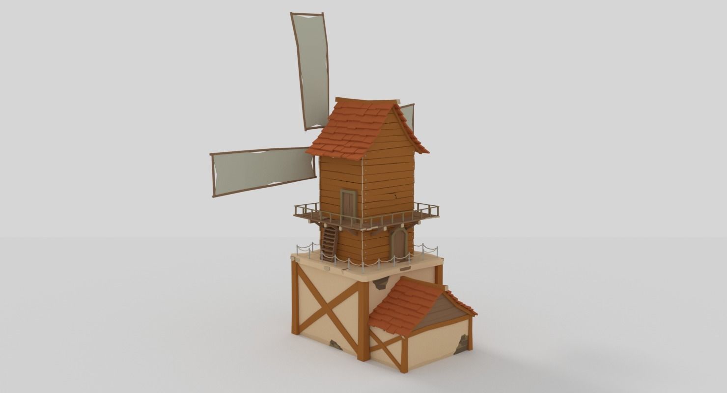 WindMill LowPoly wooden Low-poly 3D model_2