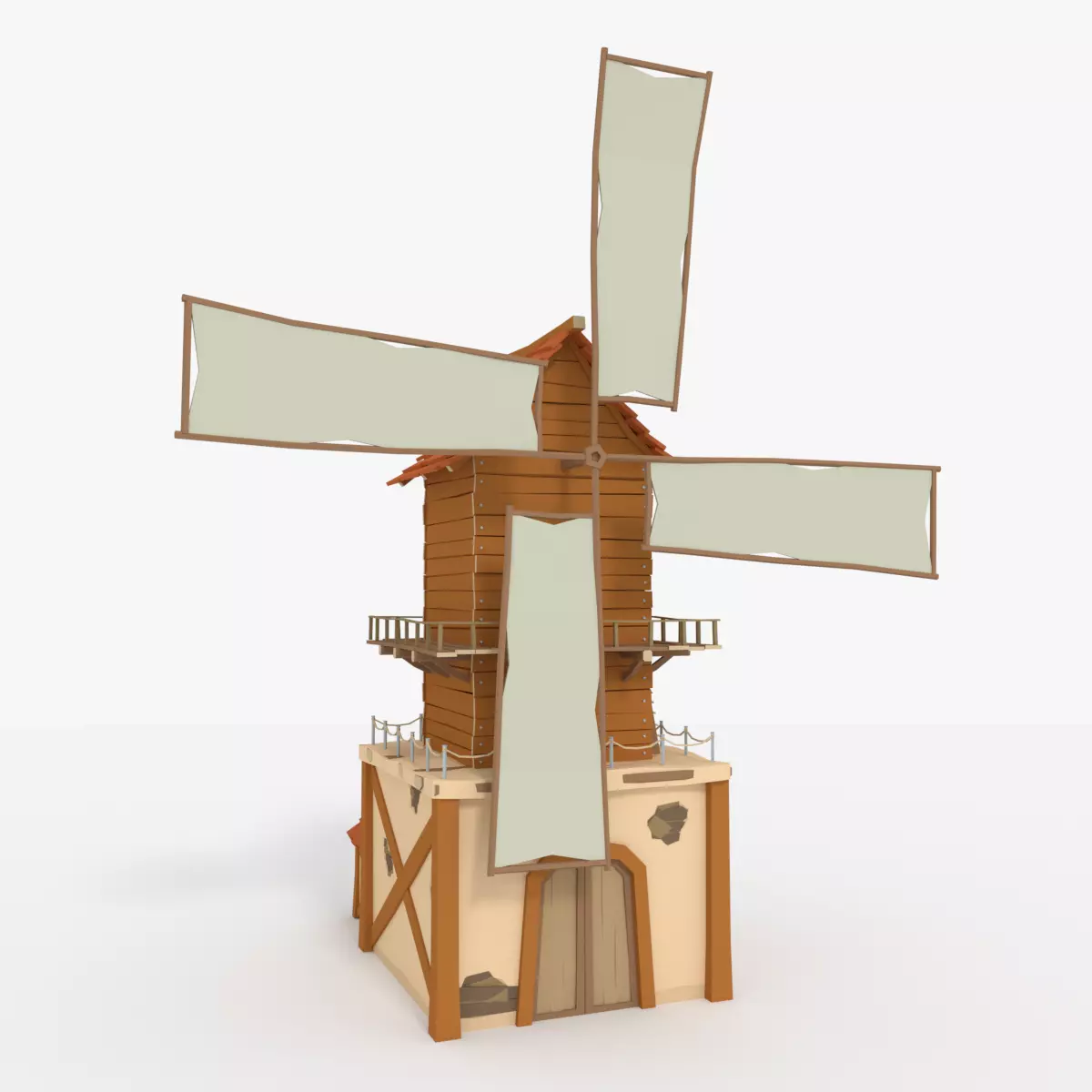 WindMill LowPoly wooden Low-poly 3D model_0