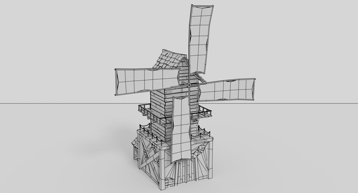 WindMill LowPoly wooden Low-poly 3D model_7