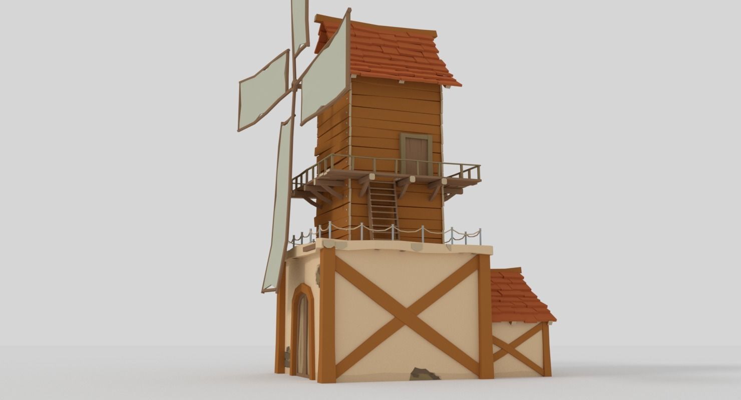 WindMill LowPoly wooden Low-poly 3D model_6
