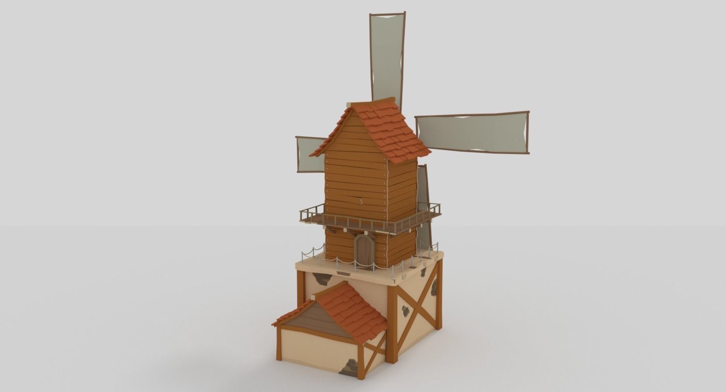 WindMill LowPoly wooden Low-poly 3D model_3