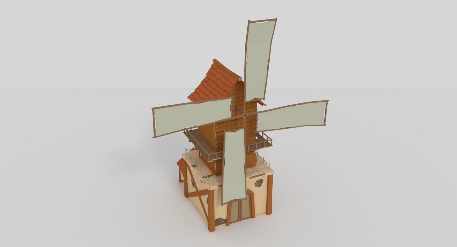 WindMill LowPoly wooden Low-poly 3D model_5