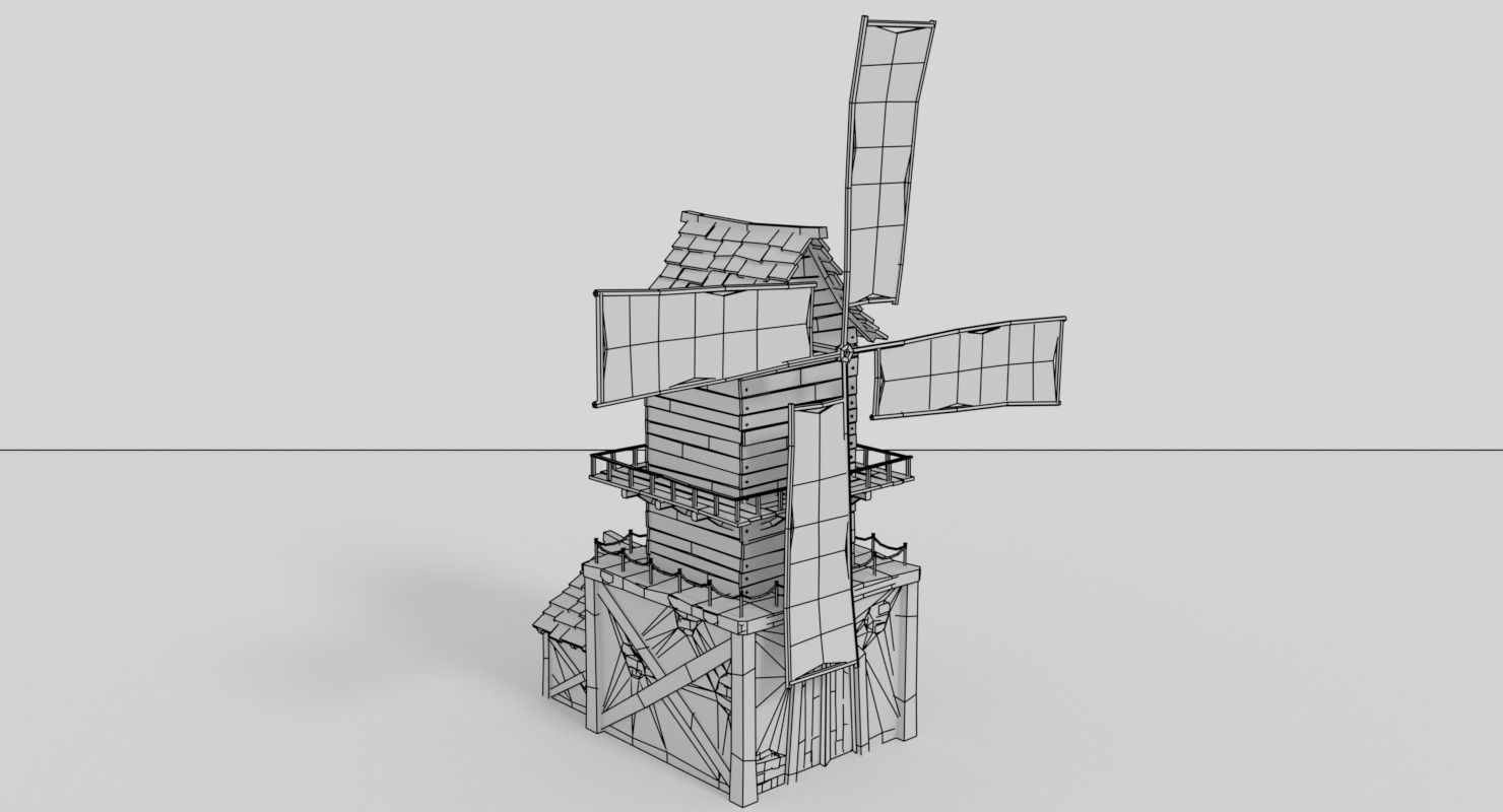 WindMill LowPoly wooden Low-poly 3D model_11