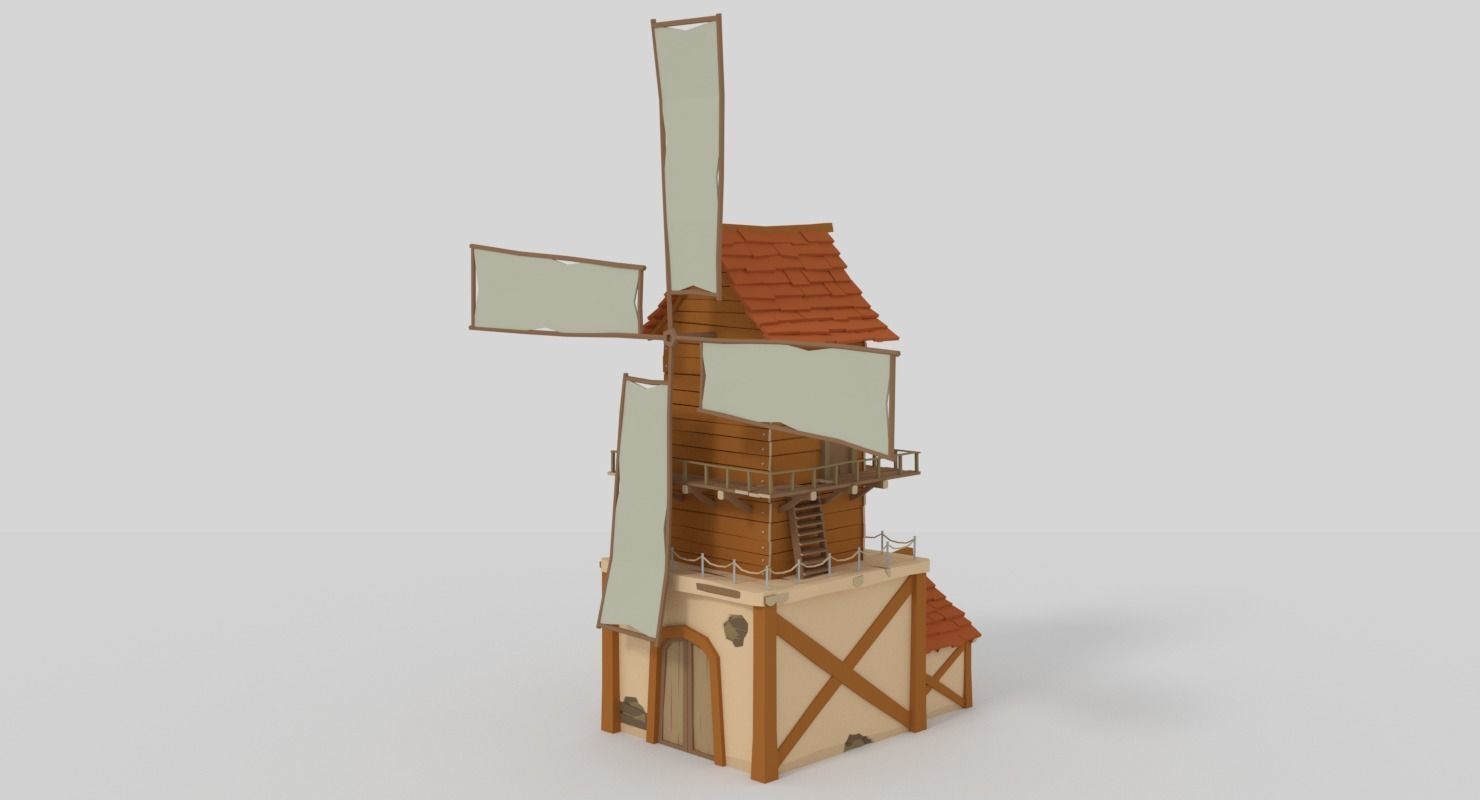 WindMill LowPoly wooden Low-poly 3D model_1