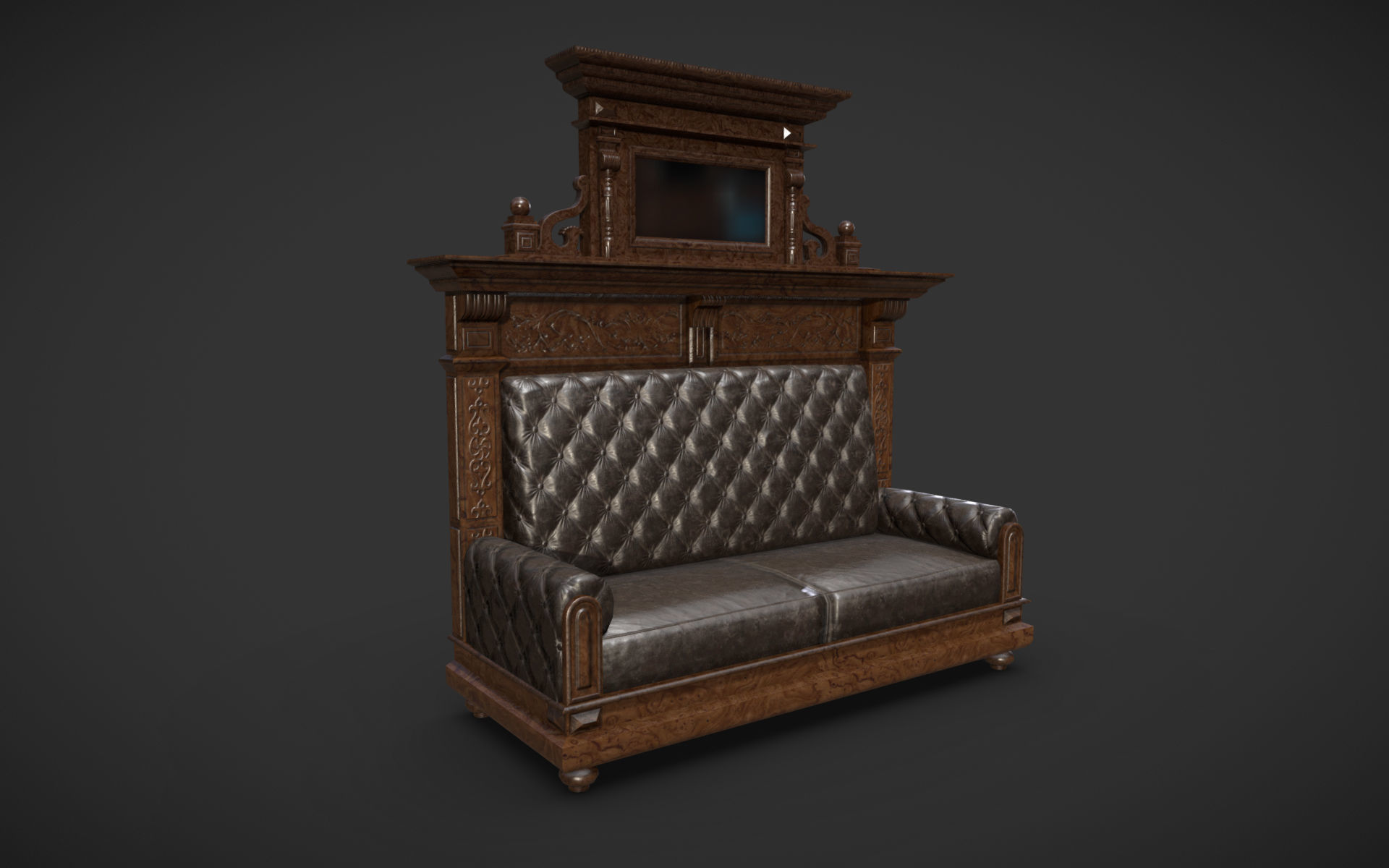 Old Office Couch Low-poly 3D model_3