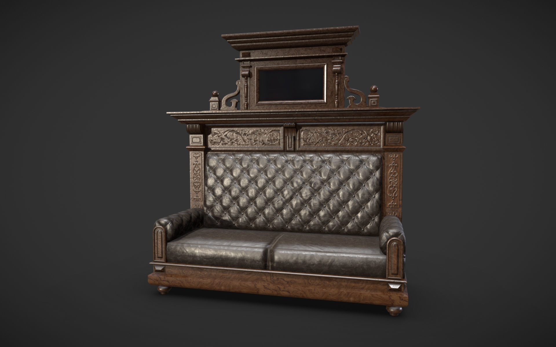 Old Office Couch Low-poly 3D model_2