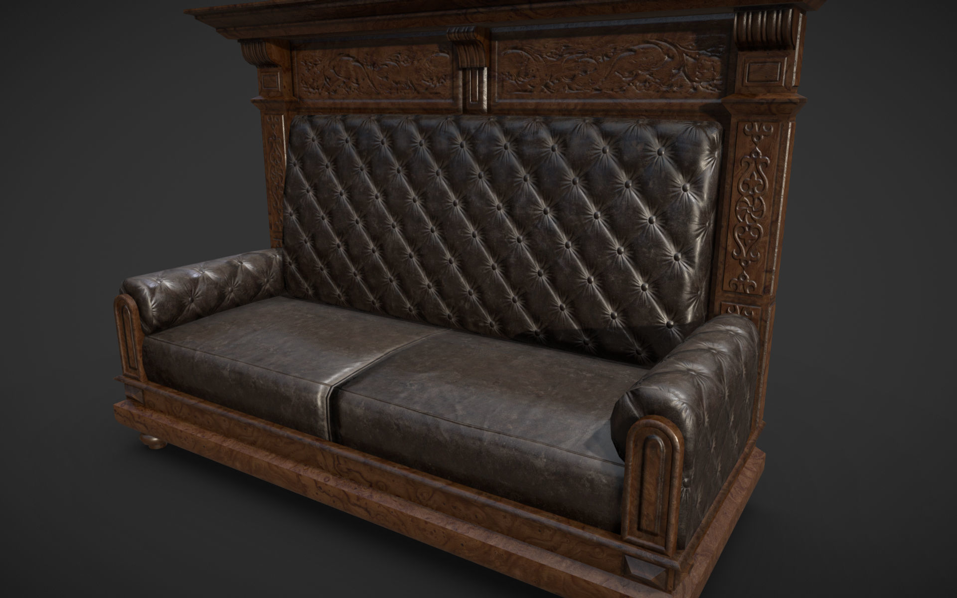 Old Office Couch Low-poly 3D model_4