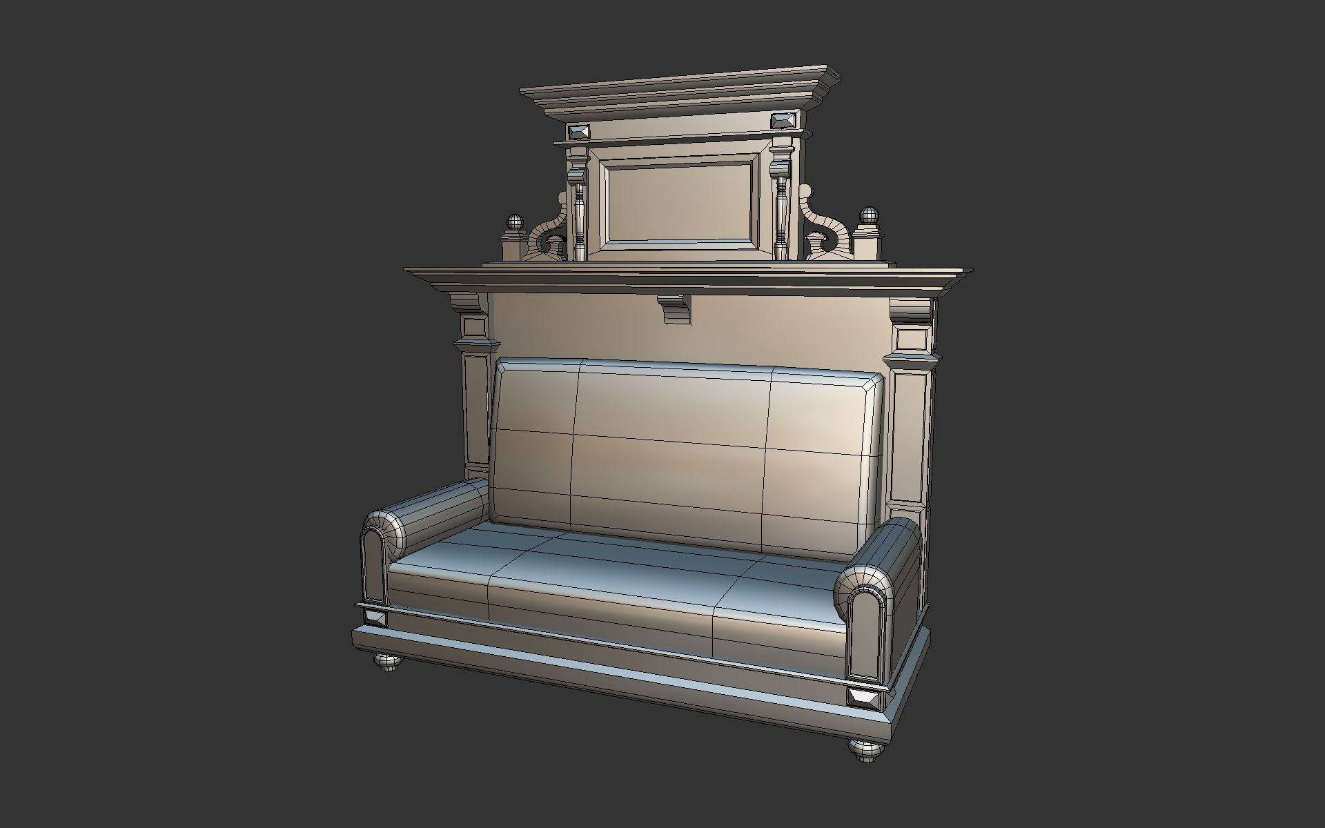 Old Office Couch Low-poly 3D model_7