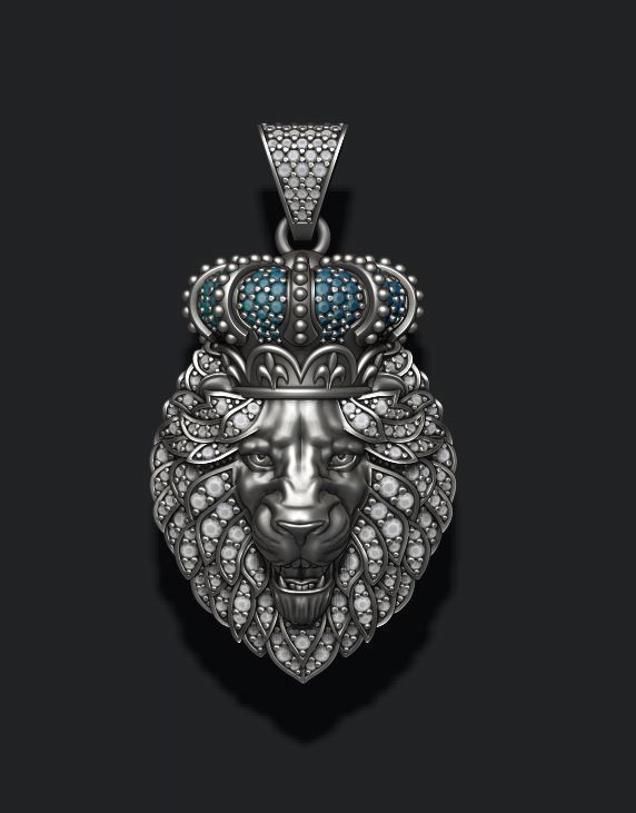 Leon pendant with royal crown diamonds and opened mouth  021 3D print model_5