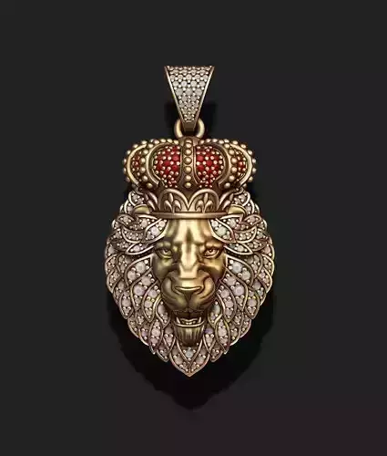 Leon pendant with royal crown diamonds and opened mouth  021 3D print model