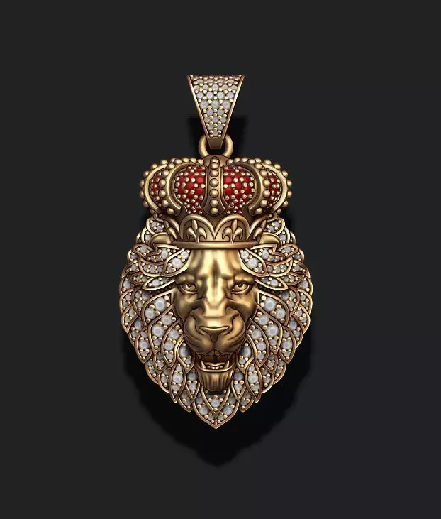 Leon pendant with royal crown diamonds and opened mouth  021 3D print model_0