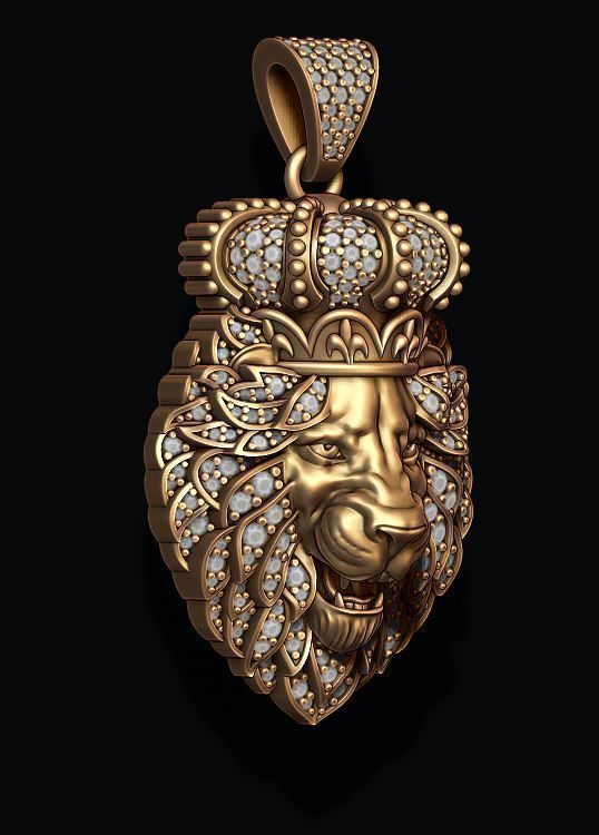 Leon pendant with royal crown diamonds and opened mouth  021 3D print model_1