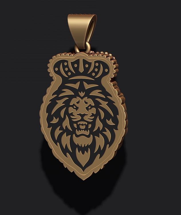Leon pendant with royal crown diamonds and opened mouth  021 3D print model_3