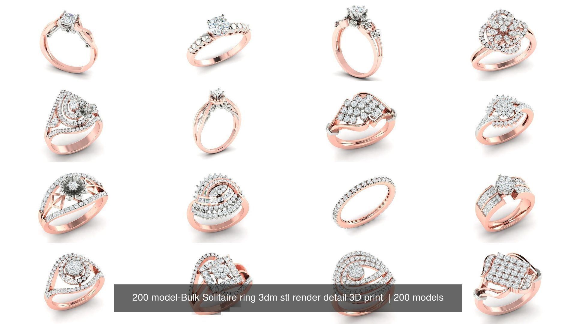 200 model-Bulk Solitaire ring 3dm stl render detail 3D print  3D Model Collection_14