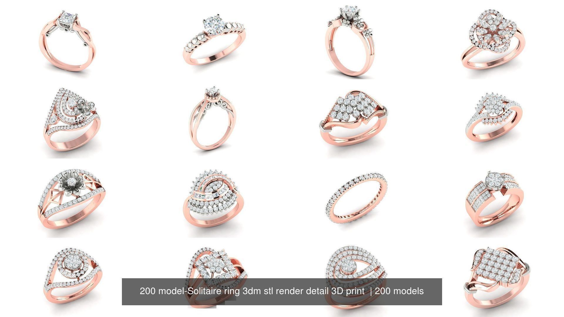 200 model-Bulk Solitaire ring 3dm stl render detail 3D print  3D Model Collection_26