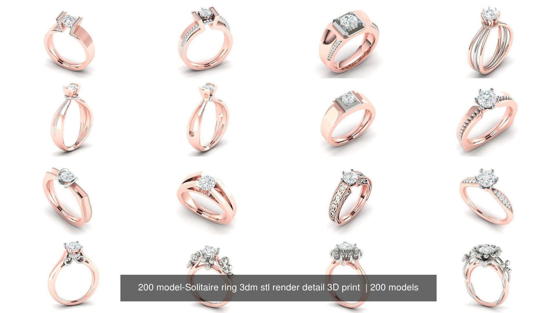 200 model-Bulk Solitaire ring 3dm stl render detail 3D print  3D Model Collection_4