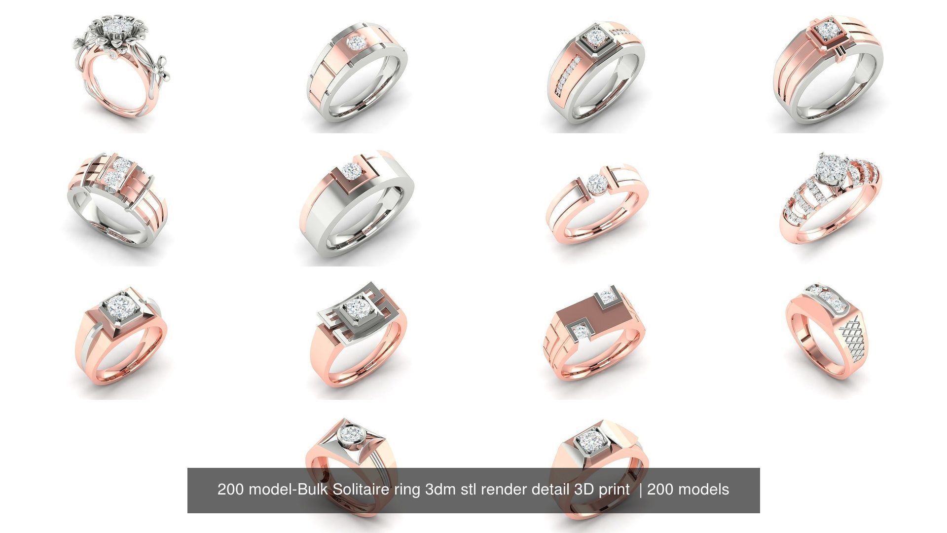 200 model-Bulk Solitaire ring 3dm stl render detail 3D print  3D Model Collection_6