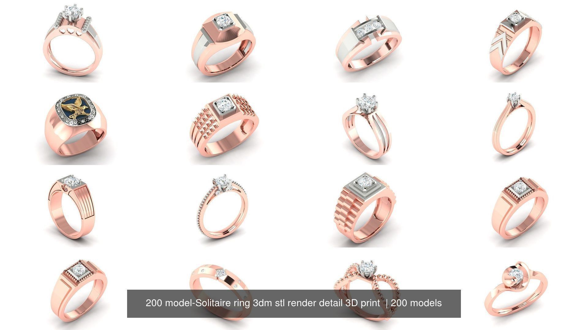 200 model-Bulk Solitaire ring 3dm stl render detail 3D print  3D Model Collection_15